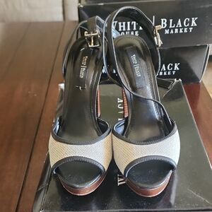 White House Black Market Black and Tan Platform Sandals